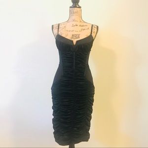 Bebe black ruched corset-style little black dress